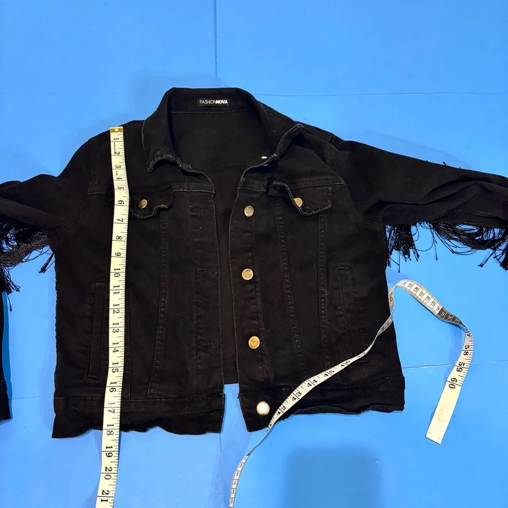 Fashion Nova Coastal Cowgirl Whimsigoth Black Fringe Jean Jacket